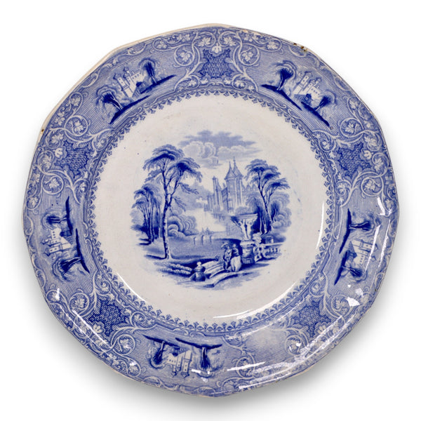 E Challinor Lozere Blue Transferware 9 3/4" Inch Antique Dinner Plate 1842-1867