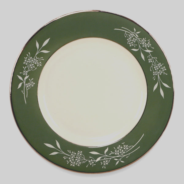 Syracuse Candlelight White Flowers on Green Rim 6 1/4" Bread Plate USA