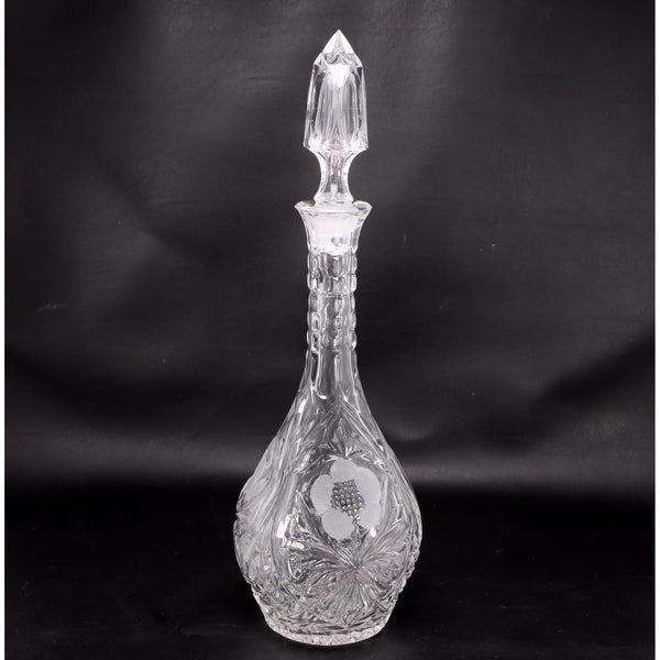 Frosted Flower Glass Liqueur Decanter with Stopper 16 1/4" H Vintage