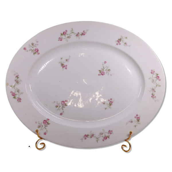 M Redon PL Limoges RDN47 18" Oval Serving Platter Roses France 1905-38