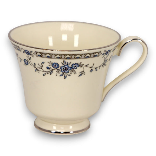 Minton Bellemeade Fine Bone China Teacup Blue Floral Silver Trim Vintage 1980s