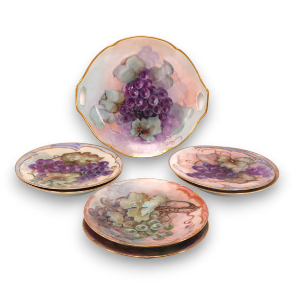Thomas OE & G 7pc Set Hand Painted Grape Cake & Dessert Plate 1908-1918
