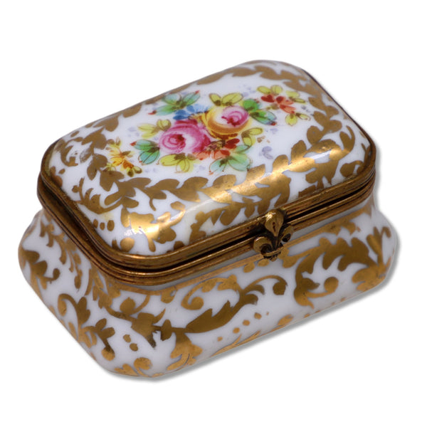 Sevres Porcelain Trinket Pill Box Gold Laurels Floral Painted Antique 1764