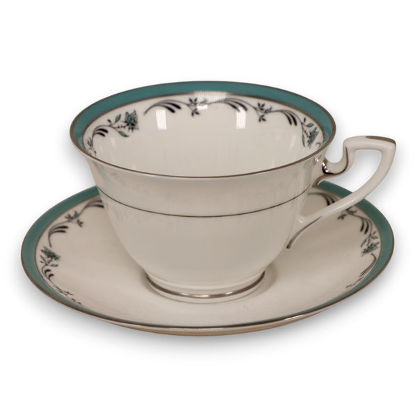 Royal Worcester Sea Rose Tea Cup Saucer Set Platinum Trim Like New England 1960