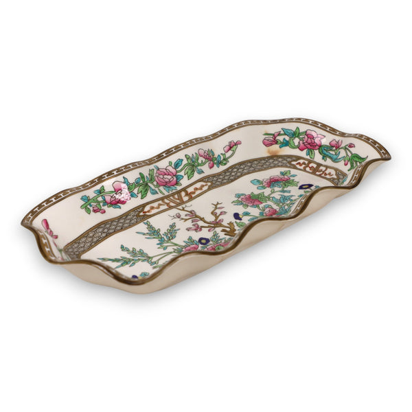 Coalport Indian Tree 12" Celery Dish Ruffled Edge Green Mark England Antique