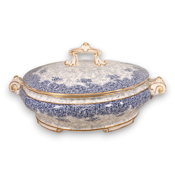 Royal Worcester W2297 68547 9" Round Covered Serving Dish Blue Floral Gold  1890
