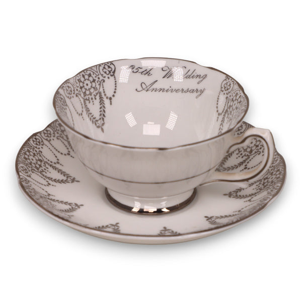 Royal Grafton 25th Wedding Anniversary Footed Tea Cup and Saucer Set England
