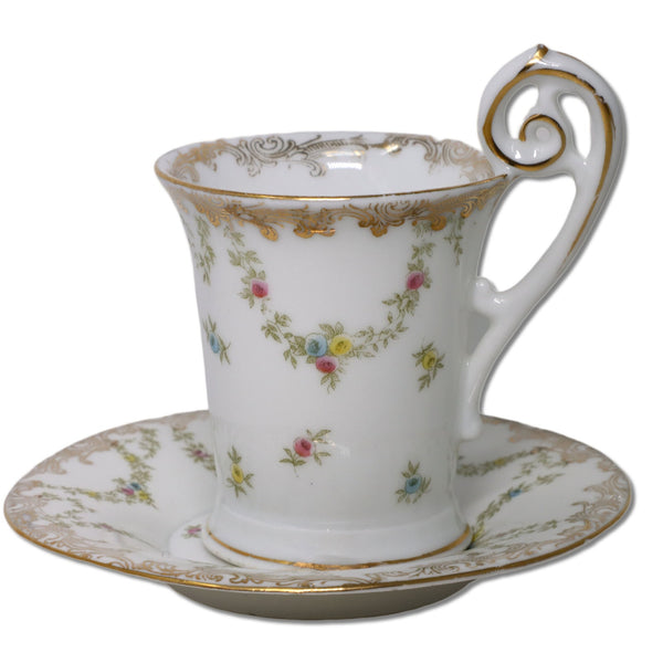 Imperial Crown China CIM123 Demitasse Tea Cup Saucer Swags Gold Scrolls Austria