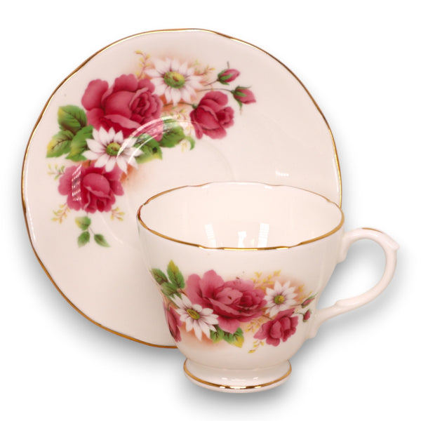 Duchess Stella Roses and Daisies Footed Tea Cup Saucer Set England Vintage