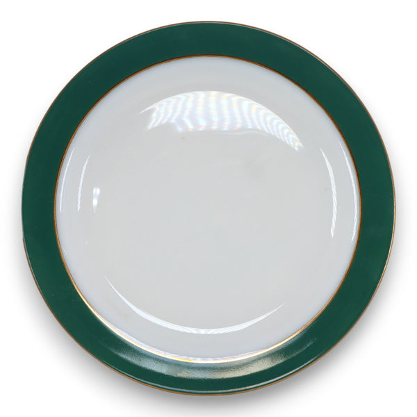 Pyrex Green Band Gold Trim White Milk Glass Charger Platter Chop Plate 12 1/2"
