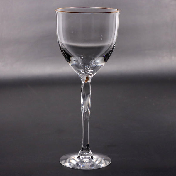 Lenox Crystal Rhythm Gold Water Goblet 8 1/2" Optic Gold Rimmed USA Glass 1990's