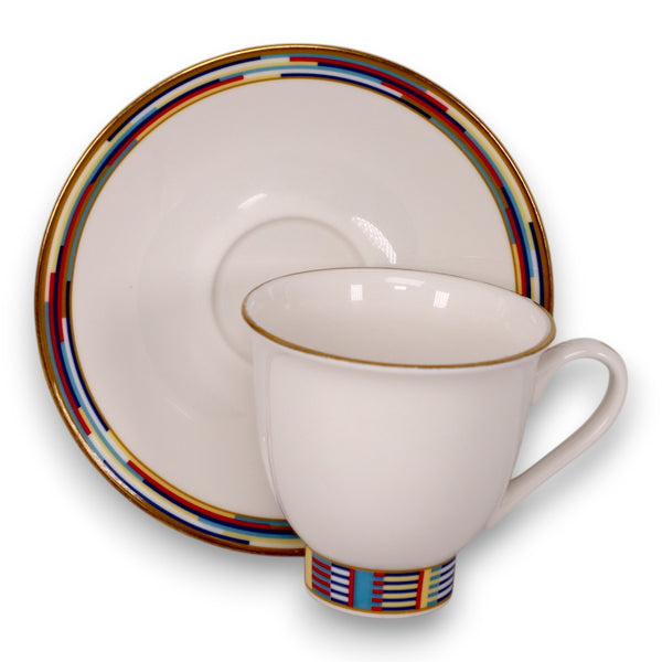 Royal Worcester Metropolitan Tea Cup and Saucer Geometric Gold Rim Vintage 2001