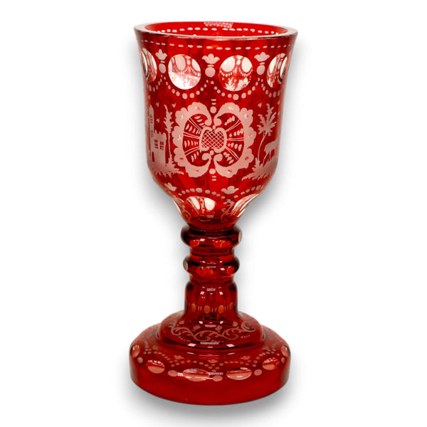 Egermann Bohemian 9" Ruby Red Heavy Czech Glass Goblet Chalice Vintage 1930's
