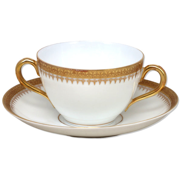 Hermann Ohme Gold Encrusted Bullion Bowl Saucer Set Silesia Germany 1900's