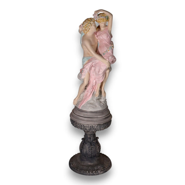 Classical Lovers Plaster 50" Statue on Pedistal Base Stand Vintage