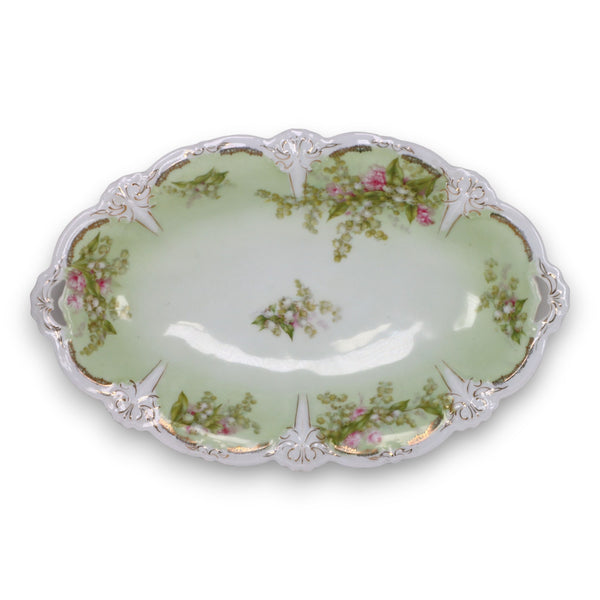 Austrian Green Flowers and Berries Oval Vegatable Serving Bowl Centerpiece