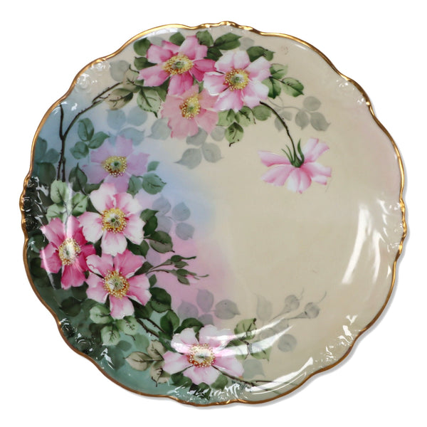 Bawo & Dotter Elite Limoges 12 1/4" Floral Gold Scalloped Rimmed Platter C. 1900