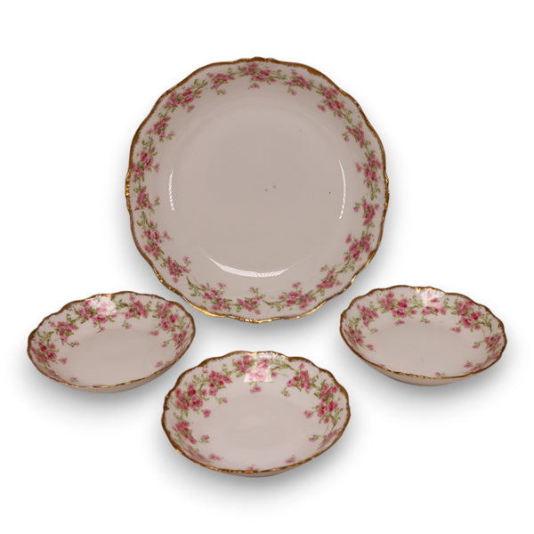 Elite Works Bawo & Dotter 4pc Bowl Set Mathcing Roses Gold Limoges France 1910's