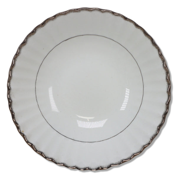 J & G Meakin Classic White Cheltenham Silver Round Vegetable Bowl 8 1/2" 1960's