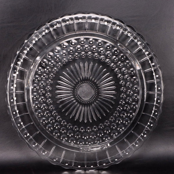 Federal Glass 2889 Footed Hobnail Sunburst Glass Cake Plate Platter Vintage 1940