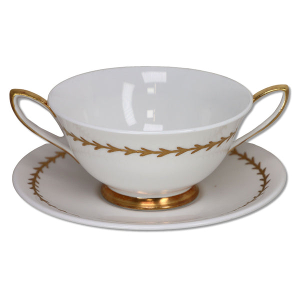 Royal Albert ROA47 Cream Soup Bullion Bowl Set Gold Laurel Vintage 1960's