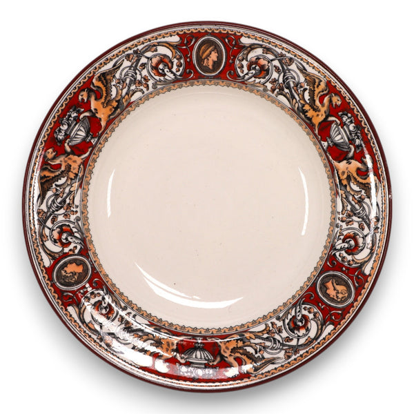Minton Florentine Red Gryphon C495 Rimmed Soup Bowl 9 1/2" Antique 1862 Good
