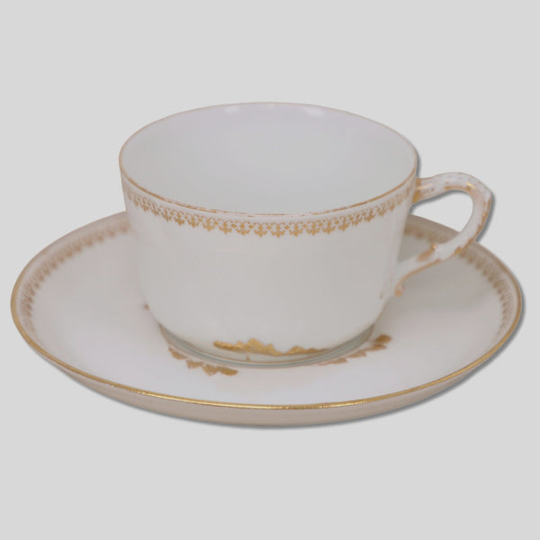 Charles Field Haviland CHF112 Flat Tea Cup Saucer Set Gold Fleur De Lis Band
