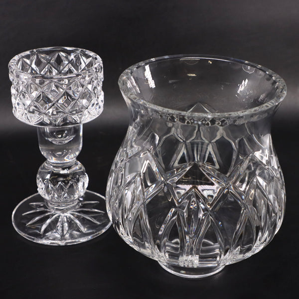 Julia 11" Hurricane Shade Globe Cut Crystal Candlestick Holder Poland Nick/Globe