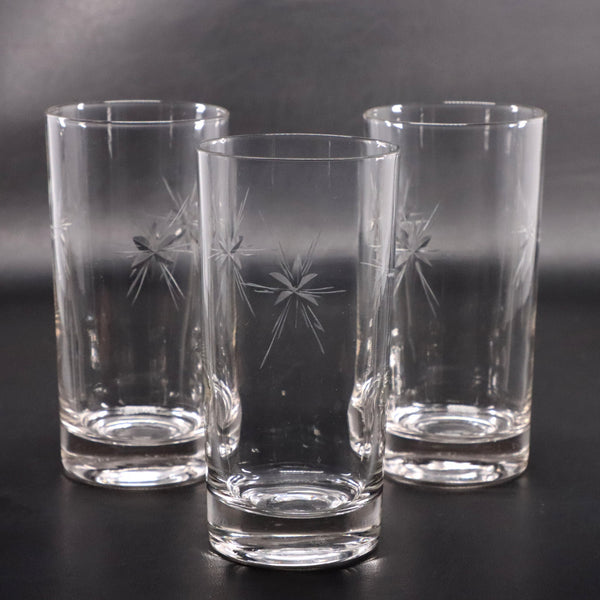 Susquehanna 3pc Set Flat Tumbler 9 Oz Six Point Starburst Atomic MCM Stem #4151