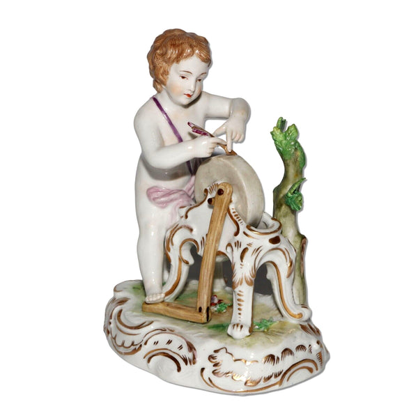 Dresden Cupid Sharpening an Arrow Figurine German Porcelain Antique 1902-17