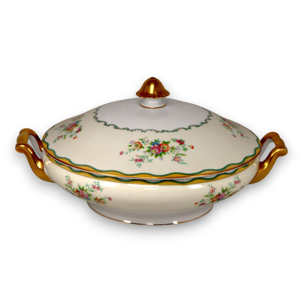 Noritake N284 Green and Yellow Wavy Border Floral Covered Vegetable Bowl