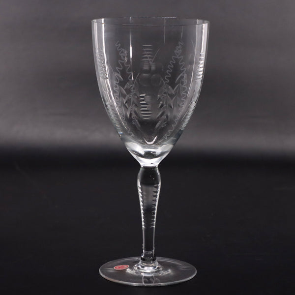Cut and Etched Crystal Wine Glass 7 3/8" Czechoslovakia Vintage