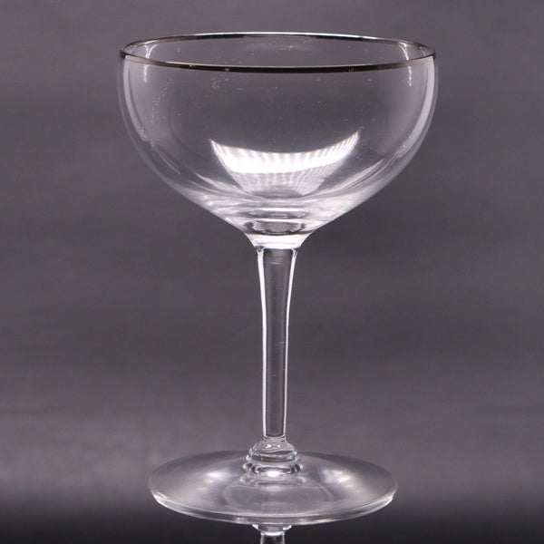 Tiffin-Franciscan Dawn Clear Champagne Coupe Stem 17690 Platinum Trim 5 1/4"