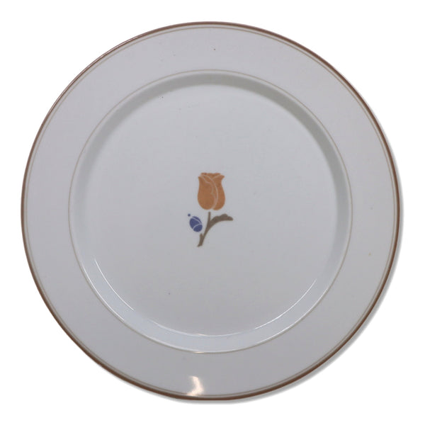 Dansk La Tulipe Taupe Tivoli Dinner Plate 10 3/4" Peach Tulip Trim Vintage 1986