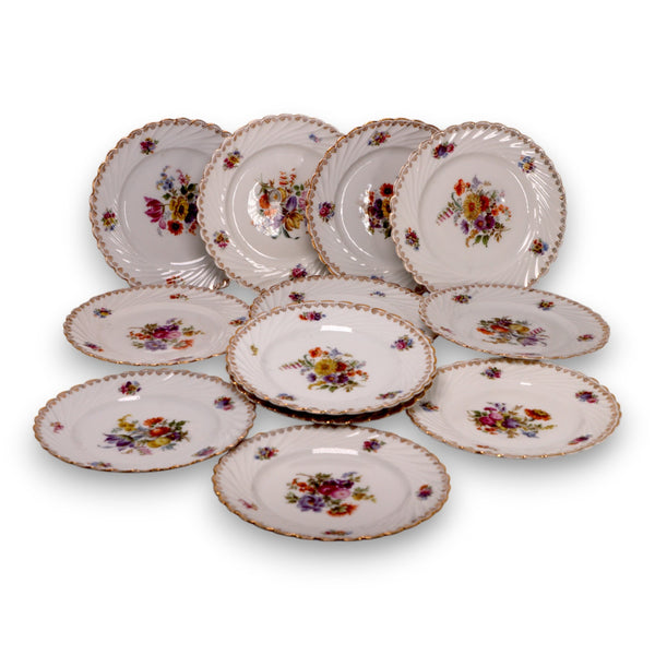 Royal Vienna 12pc Arnart Dessert Salad Plates 7 1/4" Scalloped Swirl Fluted Gold