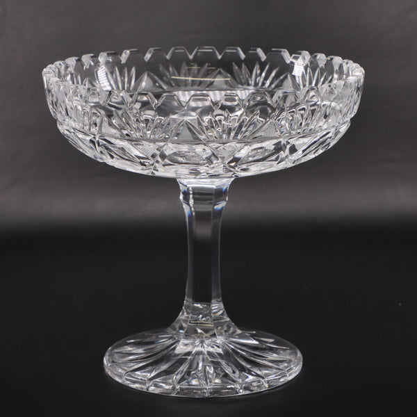 Cut Crystal Candy Dish Pedestal Compote 7 1/4" Sawtooth Rim Vintage