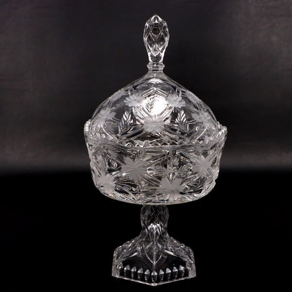 Anna Hutte Bleikristall  11" Crystal Bon Bon Lidded Candy Dish Etched Germany