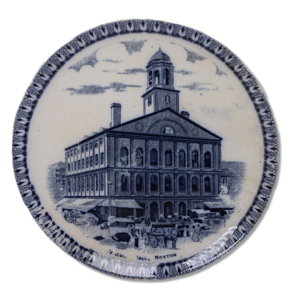 Faneuil Hall Boston Souvenir Flow Blue Plate 7 3/4" England Antique 1901-13