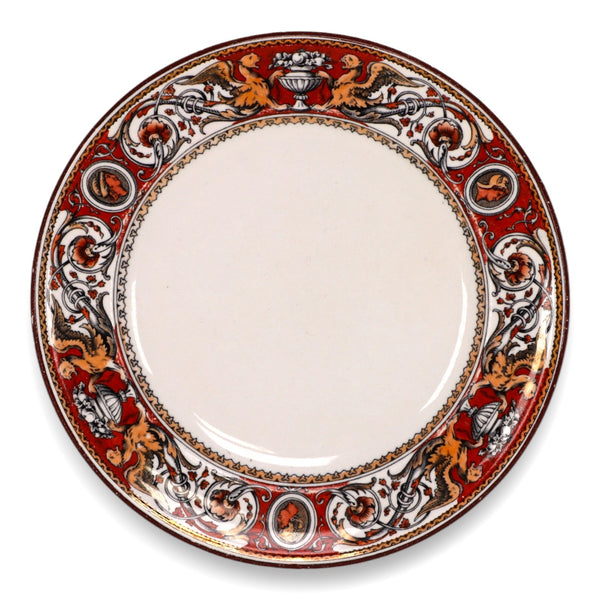 Minton Florentine Red C495 Salad Plate 8" England Griffins Mercury Scrolls 1862