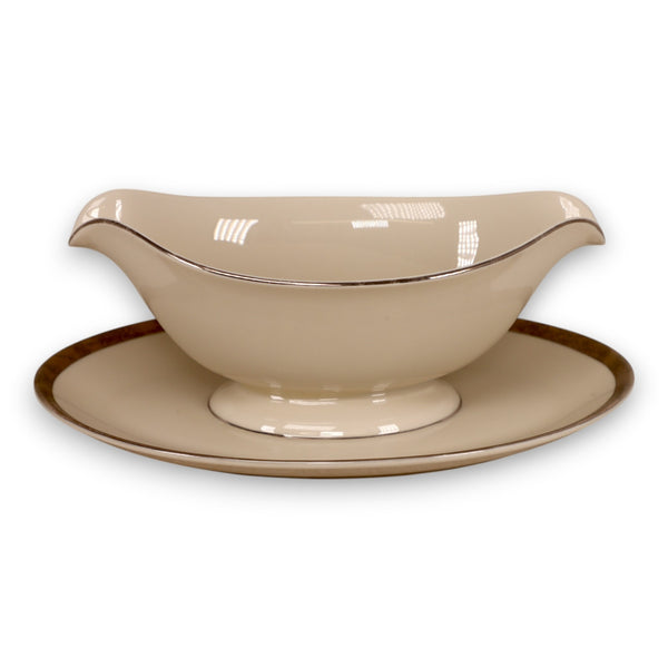 Pickard Geneva Ivory Bone China Gravy Boat Platinum Trim USA