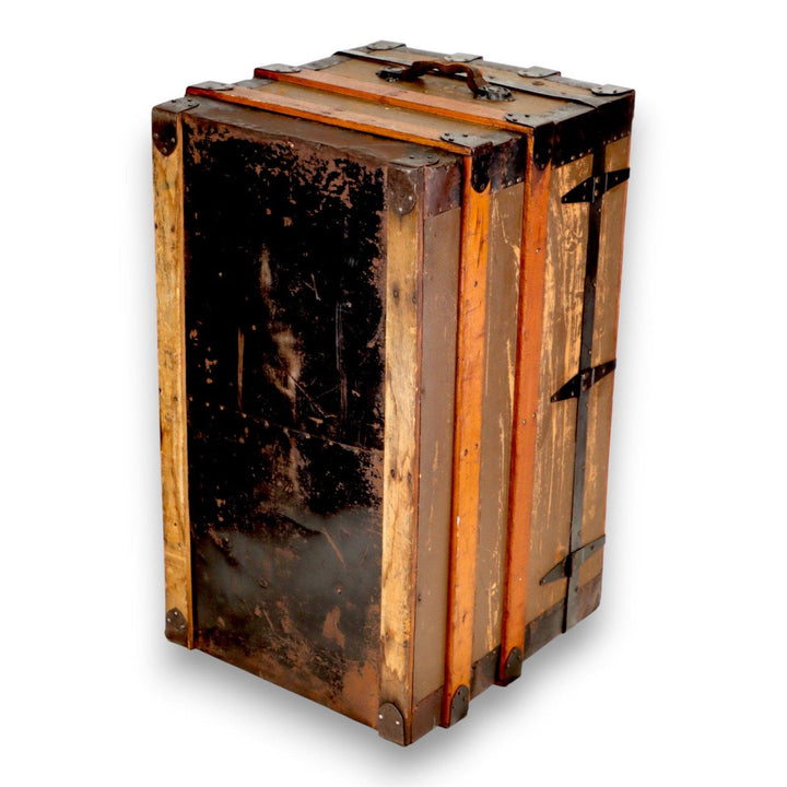 Flat Top Brown Canvas Steamer Trunk Coffee Table 33x21x19 Antique 1900's 8775