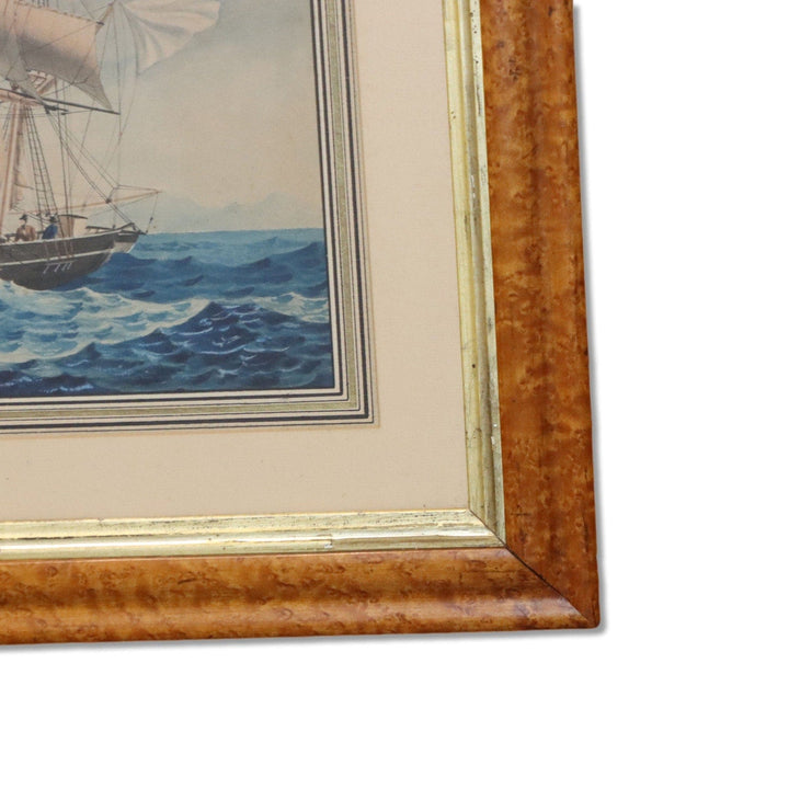 Frederic Roux Ship Approaching Marseilles Birds Eye Frame Antique Lithograph 6120