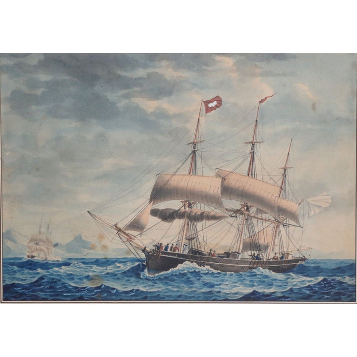 Frederic Roux Ship Approaching Marseilles Birds Eye Frame Antique Lithograph 6120