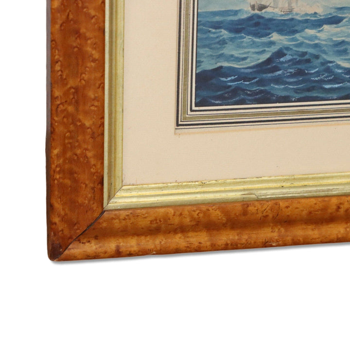 Frederic Roux Ship Approaching Marseilles Birds Eye Frame Antique Lithograph 6120