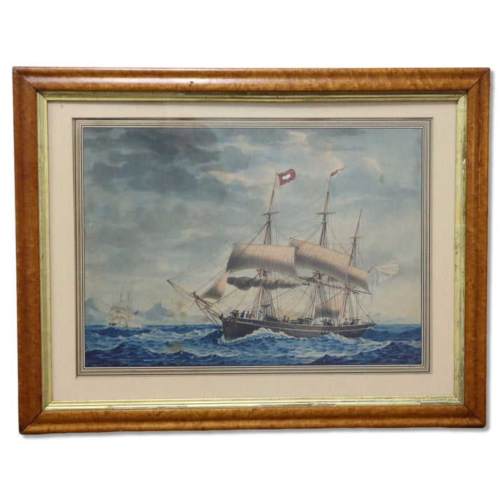 Frederic Roux Ship Approaching Marseilles Birds Eye Frame Antique Lithograph 6120