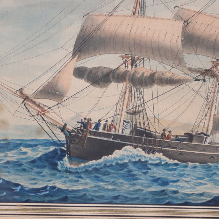 Frederic Roux Ship Approaching Marseilles Birds Eye Frame Antique Lithograph 6120