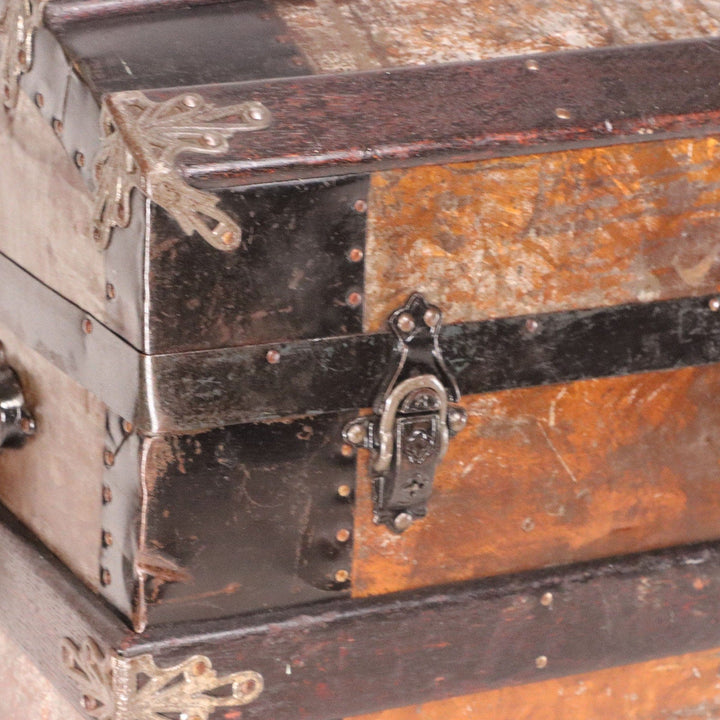 Golden Crystalized Paneled Dome Top Antique Streamer Trunk Antique Pat 1870's 7406