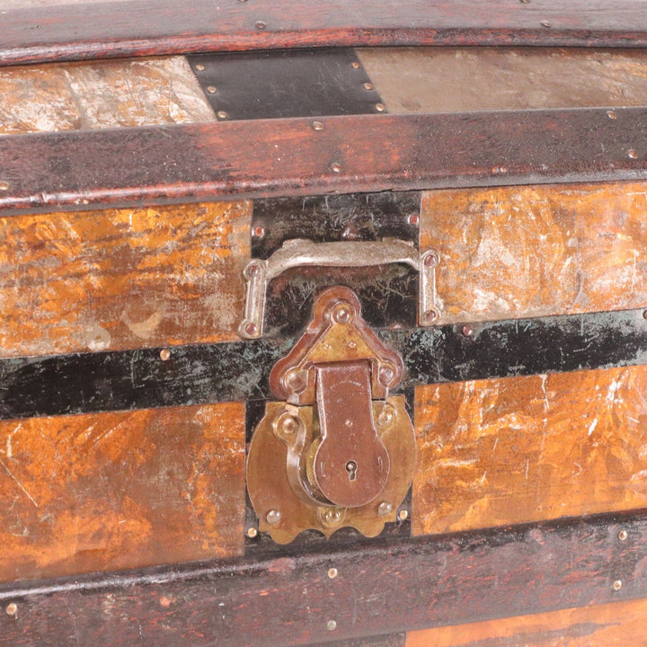 Golden Crystalized Paneled Dome Top Antique Streamer Trunk Antique Pat 1870's 7406