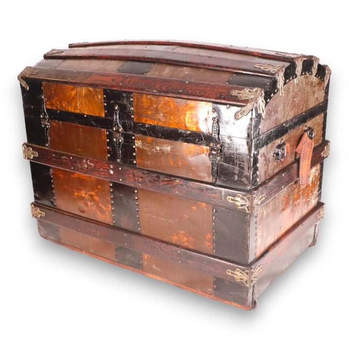 Golden Crystalized Paneled Dome Top Antique Streamer Trunk Antique Pat 1870's 7406