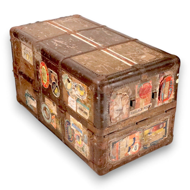 Hartmann Cushion Top Gibraltarized Steamer Trunk Keys Decals Antique 1927 7963